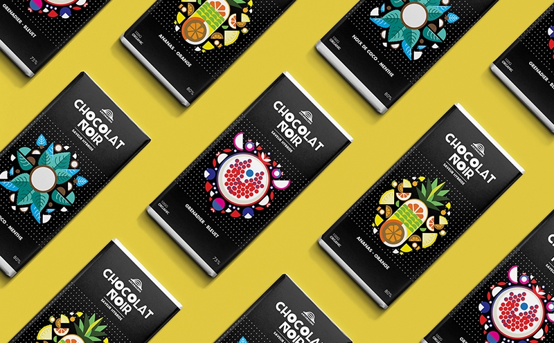 巧克力插畫包裝，采用扁平水果的插畫風格為產品做系列產品包裝