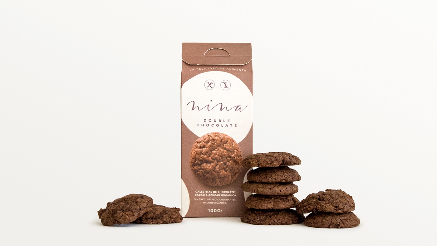 金色（香草）、巧克力色（可可和巧克力）和檸檬姜系列餅干食品包裝設計